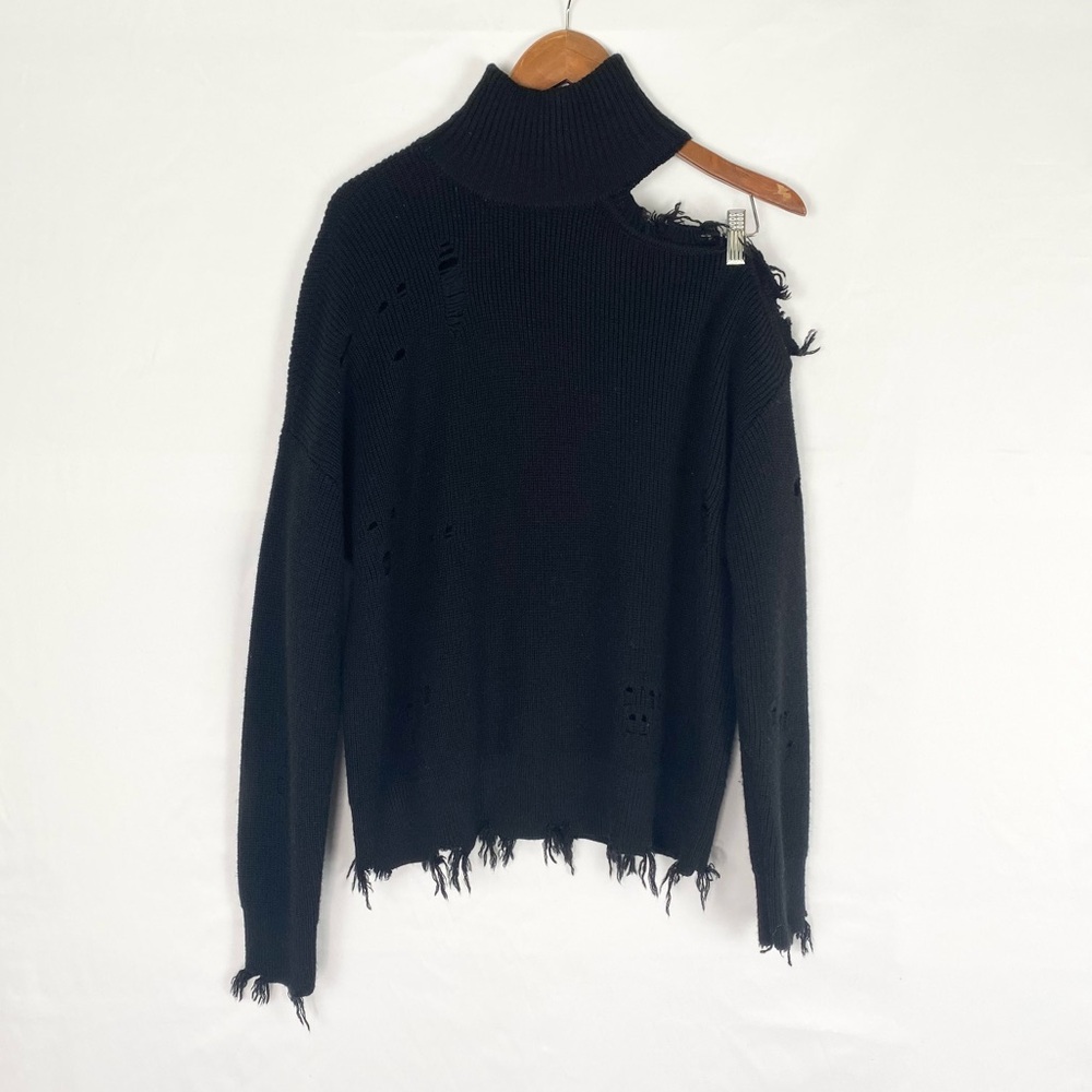 Lovers‎ + Friends Arlington Sweater Wool Blend Black Knit Distressed Size Small